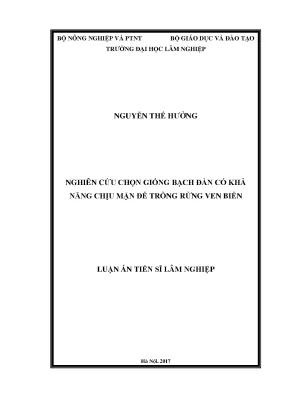 Luận án tiến sĩ lâm nghiệp nghiên cứu chọn giống bạch đàn có khả năng chịu mặn để trồng rừng ven biển