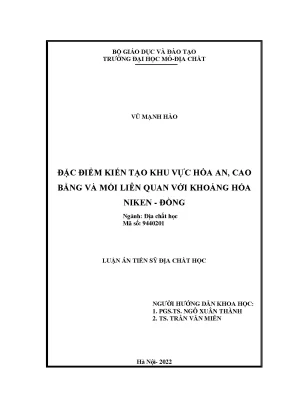 Luận án tiến sĩ địa chất học đặc điểm kiến tạo khu vực hoà an cao bằng và mối liên quan với khoáng hoá niken đồng