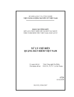 Luận văn báo cáo tổng kết kết quả thực hiện đề tài hợp tác khoa học công nghệ theo nghị định thư việt nam hàn quốc xử lý chế biến quặng đất hiếm việt nam