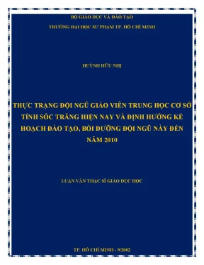 Luận văn thạc sĩ thực trạng đội ngũ giáo viên trung học cơ sở tỉnh sóc trăng hiện nay và định hướng kế hoạch đào tạo bồi dưỡng đội ngũ này đến năm 2010