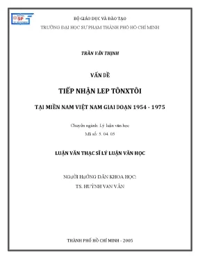 Luận văn thạc sĩ vấn đề tiếp nhận lep tônxtôi tại miền nam việt nam giai đoạn 1954 1975
