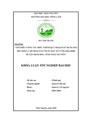 Luận văn tìm hiểu công tác điều chỉnh quy hoạch sử dụng đất đến 2020 và kế hoạch sử dụng đất kỳ cuối 2016 2020 huyện định hóa tỉnh thái nguyên