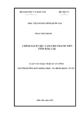 Luận văn thạc sĩ chính sách việc làm cho thanh niên tỉnh đắk lắk