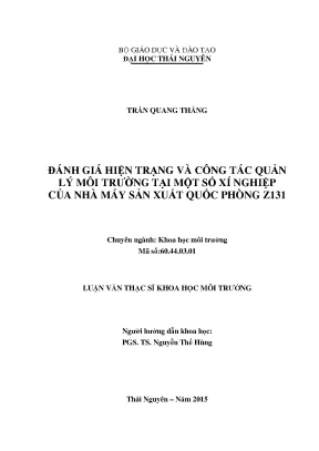 Luận văn thạc sĩ đánh giá hiện trạng và công tác quản lý môi trường tại một số xí nghiệp của nhà máy sản xuất quốc phòng z131
