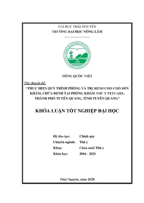 Luận văn thực hiện quy trình phòng trị bệnh cho chó đến khám chữa bệnh tại phòng khám thú y petcare thành phố tuyên quang tỉnh tuyên quang
