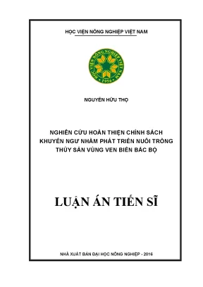 Luận án tiến sĩ nghiên cứu hoàn thiện chính sách khuyến ngư nhằm phát triển nuôi trồng thủy sản vùng ven biển bắc bộ