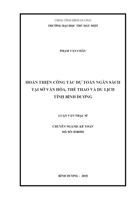Luận văn thạc sĩ hoàn thiện công tác dự toán ngân sách tại sở văn hóa thể thao và du lịch tỉnh bình dương