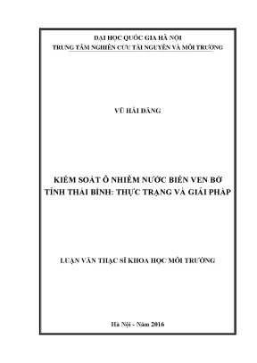 Luận văn thạc sĩ kiểm soát ô nhiễm nước biển ven bờ tỉnh thái bình thực trạng và giải pháp