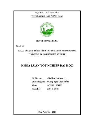 Luận văn khảo sát quy trình sản xuất sữa chua ăn có đường tại công ty cổ phần sữa an sinh