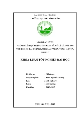 Luận văn đánh giá hiện trạng thu gom và xử lý cây ớt sau thu hoạch tại farm 58 moshav paran vùng arava israel