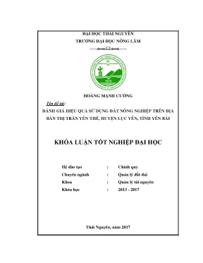 Luận văn đánh giá hiệu quả sử dụng đất nông nghiệp trên địa bàn thị trấn yên thế huyện lục yên tỉnh yên bái
