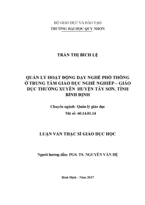 Luận văn thạc sĩ quản lý hoạt động dạy nghề phổ thông ở trung tâm giáo dục nghề nghiệp giáo dục thường xuyên huyện tây sơn tỉnh bình định