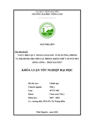 Luận văn thạc sĩ thực hiện quy trình chăm sóc nuôi dưỡng phòng và trị bệnh cho chó tại phòng khám thú y sunny pet sông công thái nguyên