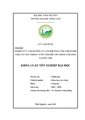 Luận văn thạc sĩ nghiên cứu ảnh hưởng của tổ hợp phân npk thích hợp cho cây con trong vườn ươm đối với giống chè ph10 tại phú thọ