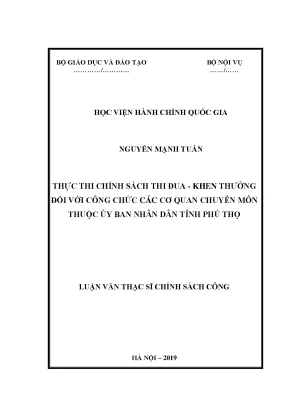 Luận văn thạc sĩ thực thi chính sách thi đua khen thưởng đối với công chức các cơ quan chuyên môn thuộc ubnd tỉnh phú thọ