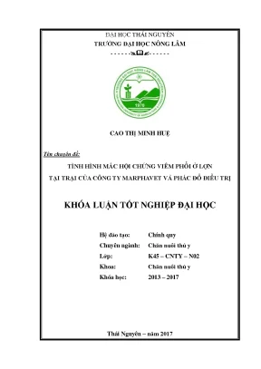 Luận văn tình hình mắc hội chứng viêm phổi ở lợn tại trại của công ty marphavet và phác đồ điều trị