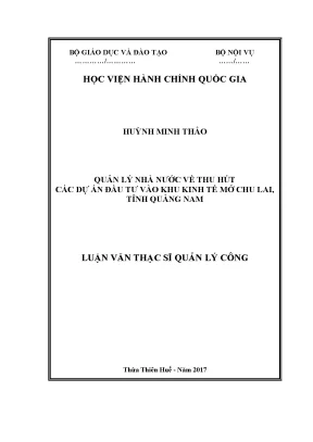 Luận văn thạc sĩ quản lý nhà nước về thu hút các dự án đầu tư vào khu kinh tế mở chu lai tỉnh quảng nam