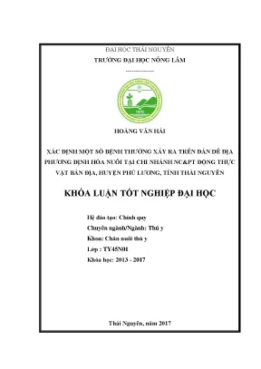 Luận văn xác định một số bệnh thường xảy ra trên đàn dê địa phương định hóa nuôi tại chi nhánh nghiên cứu và phát triển động thực vật bản địa huyện phú lương