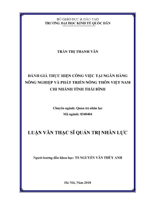 Luận văn đánh giá thực hiện công việc tại ngân hàng nông nghiệp và phát triển nông thôn việt nam chi nhánh tỉnh thái bình