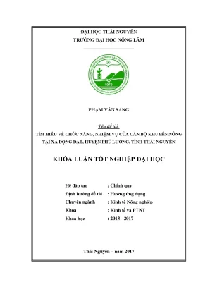 Luận văn tìm hiểu về chức năng nhiệm vụ của cán bộ khuyến nông tại xã động đạt huyện phú lương tỉnh thái nguyên