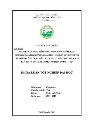 Luận văn thạc sĩ nghiên cứu bệnh viêm phổi màng phổi do vi khuẩn actinobacillus pleuropneumoniae trên đàn lợn rừng nuôi tại chi nhánh công ty nghiên cứu