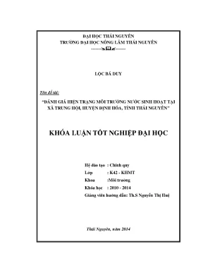 Luận văn thạc sĩ đánh giá hiện trạng môi trường n ước sinh hoạt tại xã trung hội huyện định hóa tỉnh thái nguyên