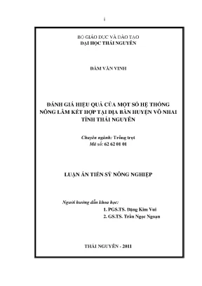 Luận văn thạc sĩ đánh giá hiệu quả của một số hệ thống nông lâm kết hợp tại địa bàn huyện võ nhai tỉnh thái nguyên