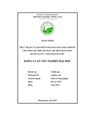 Luận văn thực trạng và giải pháp nhằm đa dạng hóa sinh kế cho nông hộ trên địa bàn thị trấn hùng sơn huyện đại từ tỉnh thái nguyên