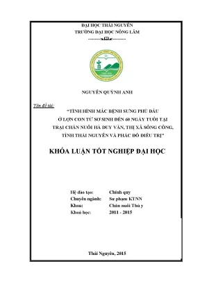 Luận văn thạc sĩ tình hình mắc bệnh sưng phù đầu ở lợn con từ sơ sinh đến 60 ngày tuổi tại trại chăn nuôi hà duy văn thị xã sông công tỉnh thái nguyên và phác đồ điều trị