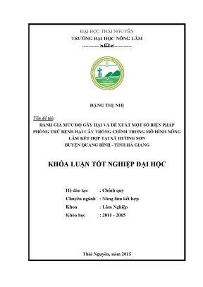 Luận văn thạc sĩ đánh giá mức độ gây hại và đề xuất một số biện pháp phòng trừ bệnh hại chính cây trồng trong mô hình nông lâm kết hợp tại xã hương sơn