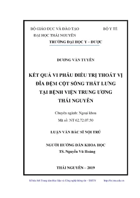Luận văn thạc sĩ kết quả vi phẫu điều trị thoát vị đĩa đệm cột sống thắt lưng tại bệnh viện trung ương thái nguyên