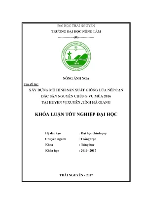 Luận văn xây dựng mô hình sản xuất giống lúa nếp cạn đặc sản nguyên chủng vụ mùa 2016 tại huyện vị xuyên tỉnh hà giang