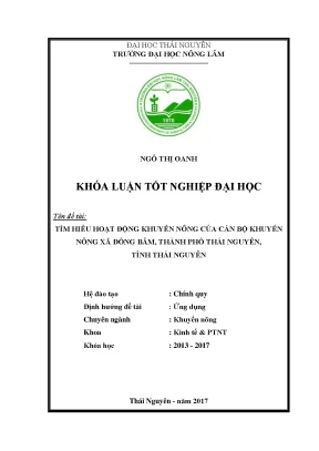 Luận văn tìm hiểu hoạt động khuyến nông của cán bộ khuyến nông xã đồng bẩm thành phố thái nguyên tỉnh thái nguyên