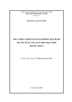 Luận văn thạc sĩ thực hiện chính sách giải phóng mặt bằng để xây dựng nhà máy điện mặt trời phước thái 1