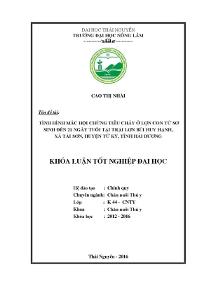 Luận văn thạc sĩ tình hình mắc hội chứng tiêu chảy ở lợn con từ sơ sinh đến 21 ngày tuổi tại trại bùi huy hạnh và một số phác đồ điều trị
