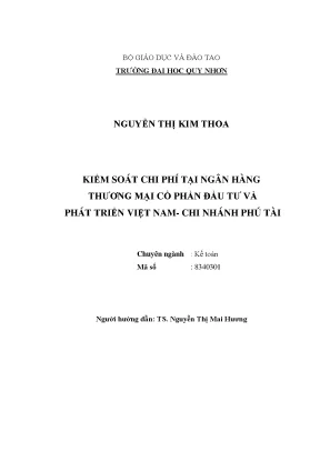 Luận văn thạc sĩ kiểm soát chi phí tại ngân hàng thương mại cổ phần đầu tư và phát triển việt nam chi nhánh phú tài