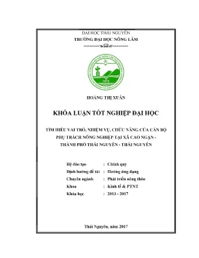 Luận văn tìm hiểu vai trò nhiệm vụ chức năng của cán bộ phụ trách nông nghiệp xã cao ngạn thành phố thái nguyên tỉnh thái nguyên