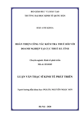 Luận văn hoàn thiện công tác kiểm tra thuế đối với doanh nghiệp tại cục thuế hà tĩnh