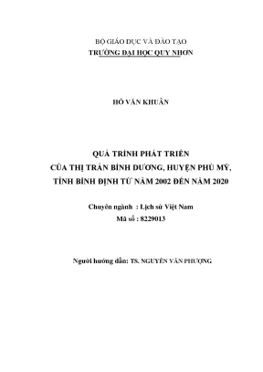 Luận văn thạc sĩ quá trình phát triển của thị trấn bình dương huyện phù mỹ tỉnh bình định từ năm 2002 đến năm 2020