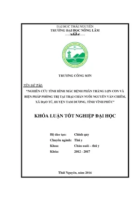 Luận văn thạc sĩ nghiên cứu tình hình mắc bệnh phân trắng lợn con và biện pháp phòng trị tại trại lợn nguyễn văn chiêm xã đạo tú huyện tam dương tỉnh vĩnh phúc