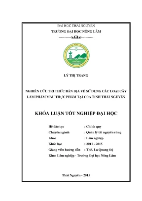 Luận văn thạc sĩ nghiên cứu tri thức bản địa về sử dụng các loại cây làm phẩm màu thực phẩm tại của tỉnh thái nguyên