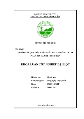 Luận văn khảo sát quy trình sản xuất bia tại công ty cổ phần bia hà nội hồng hà