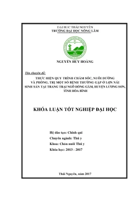 Luận văn thực hiện quy trình chăm sóc nuôi dưỡng và phòng trị một số bệnh thường gặp ở lợn sinh sản nuôi tại trang trại ngô hồng gấm huyện lương sơn