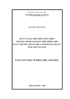 Luận văn thạc sĩ quản lý dạy học môn toán theo chương trình giáo dục phổ thông mới ở các trường trung học cơ sở huyện đại từ tỉnh thái nguyên