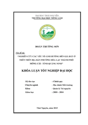 Luận văn thạc sĩ nghiên cứu các yếu tố ảnh hưởng đến giá đất ở trên địa bàn phường hòa lạc thành phố móng cái tỉnh quảng ninh