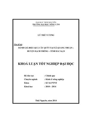 Luận văn thạc sĩ đánh giá hiệu quả kinh tế cây quýt tại xã quang thuận huyện bạch thông tỉnh bắc kạn