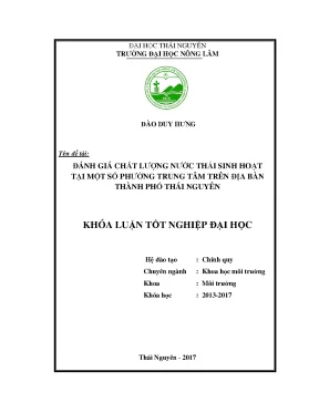 Luận văn đánh giá chất lượng nước thải sinh hoạt tại một số phường trung tâm trên địa bàn thành phố thái nguyên `