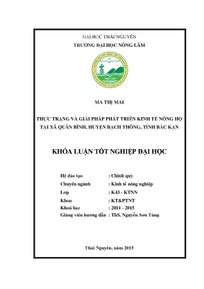 Luận văn thạc sĩ thực trạng và giải pháp phát triển kinh tế nông hộ tại xã quân bình huyện bạch thông tỉnh bắc kạn