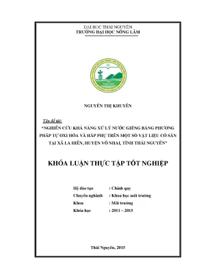 Luận văn thạc sĩ nghiên cứu khả năng xử lý nước giếng bằng phương pháp tự oxi hóa và hấp phụ trên một số vật liệu có sẵn tại xã la hiên huyện võ nhai tỉnh thái nguyên