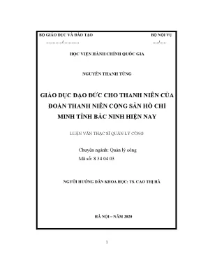 Luận văn thạc sĩ giáo dục đạo đức cho thanh niên của đoàn thanh niên cộng sản hồ chí minh tỉnh bắc ninh hiện nay